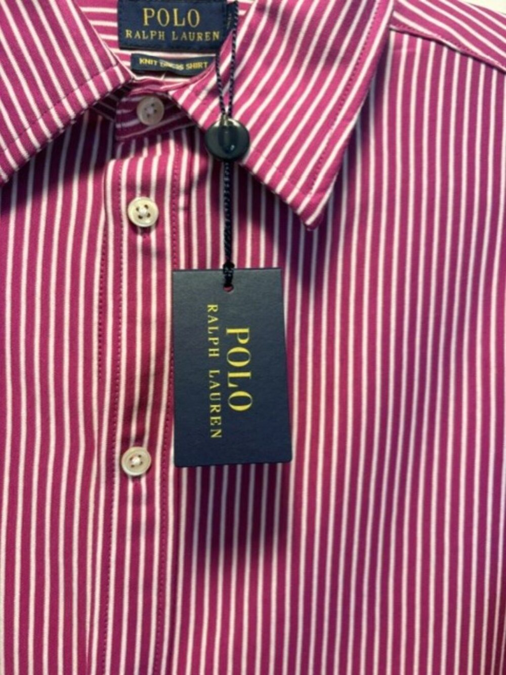 Polo Ralph Lauren Men's Slim "Knit Dress Shirt” Berry White Stripe Size L NWT